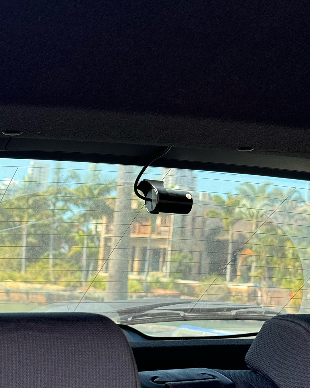 DriveVision 2K Rear Camera Mounted to the Rear Windscreen of a Toyota Corolla.